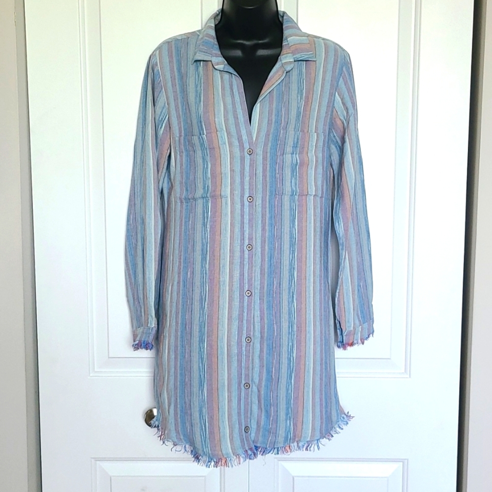 CLOTH & STONE Sz XS WESTERN FRAY RAW HEM STRIPED